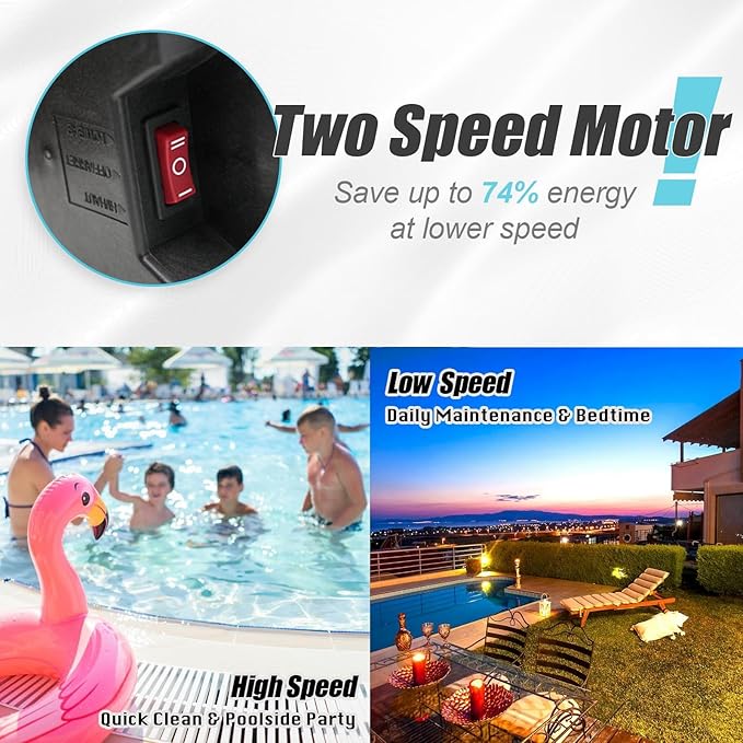 Pool Pump, PureBy 2.0HP 230v Energy Saving Two Speed In/Above Ground Pool Pump, 6840GPH Self-priming Swimming Pool Water Circulation Pumps with 1.25" & 1.5“ NPT Unions (2.0HP Two Speed 230V)