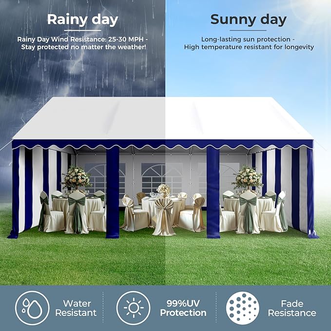 GREEN PARTY 16x20FT Party Tent Heavy Duty, Large Wedding Event Shelters with 3 Carry Bags & Removable Sidewalls, Outdoor Canopy Gazebo Commercial Tent for Carport Camping Garden Patio