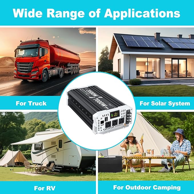3500 watt Pure sine Wave Inverter, 12V DC to 110V AC Power Inverter, Used for Solar Emergency Power Supply in RV Homes, with 3 AC Output sockets, USB Port, Type-C Port, Remote Control with LCD Screen