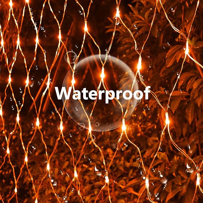 Solar Net Halloween Lights Orange Fall Decor, 200 LED Mesh Lights Outdoor, 19 Modes Transparent Wire Solar Powered Wrap Tree for Garden, Yard, Bushes, Trunk, Christmas Decor-9.8ft x 6.6ft