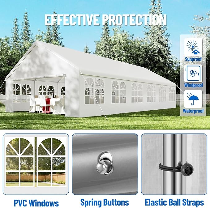 20'X40' Party Tent with Removable Sidewall Windows, Outdoor Heavy Duty Wedding Gazebo, Event Shelter Wedding Canopy Tent for Parties Carport BBQ, White & Straight Edge