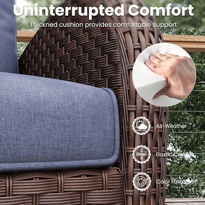 9 Pieces Patio Furniture Sets, Wicker Rattan High Back Outdoor Swivel Rocking Chairs Set with 3-Seat Couch, Ottomans and Side Table