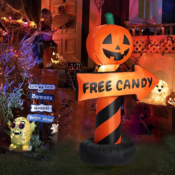 Halloween Inflatable Decoration Sign 4 FT Halloween Inflatables Outdoor Blow up Outdoor Halloween Inflatables Decorations with LED Light Built-in for Holiday Party Yard Decor