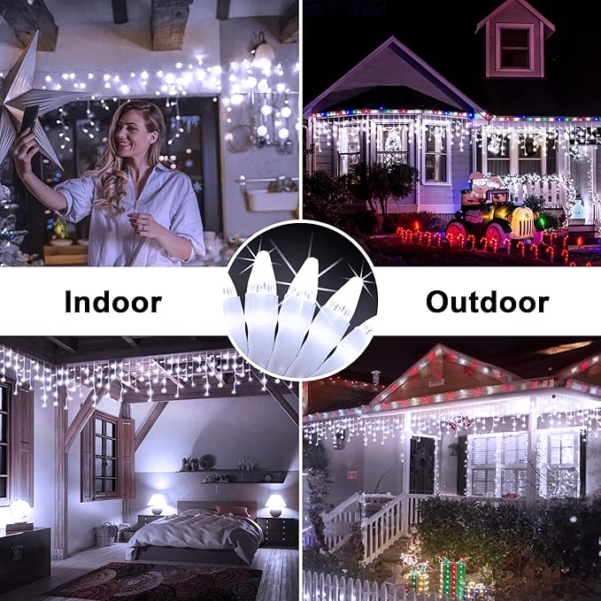 66FT LED Christmas Lights with 140 Drops, Outdoor Hanging Lights 490 LED 8 Modes, Outsite Fairy String Lights for Wedding Party Holiday Cool White