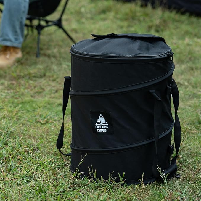 ONETIGRIS Collapsible Trash Can for Camping,12 Gallon Pop up Trash Can with Sorting Clips, Outdoor Collapsible Bin with Lid 600d Oxford Cloth Yard Waste Bags Garden Bag for Camping,Recycling,RV