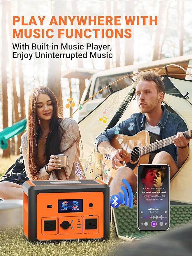 Portable Power Station 665.6Wh, Peak 1800W Solar Generator with UPS Battery Backup & Surge Protector, Portable Generator for Home Use, Camping, RV, CPAP, 10 Outlets with Bluetooth Speaker & LED Lights