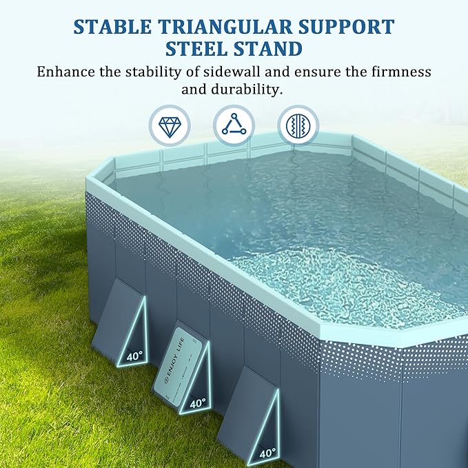 Foldable Pool, Non-Inflatable Swimming Pool for Kids, Adults and Pets, Hard Plastic Shell, Portable Above Ground for Outdoor, Garden, Kid Pool for Backyard (113'' x 66'' x 20'')