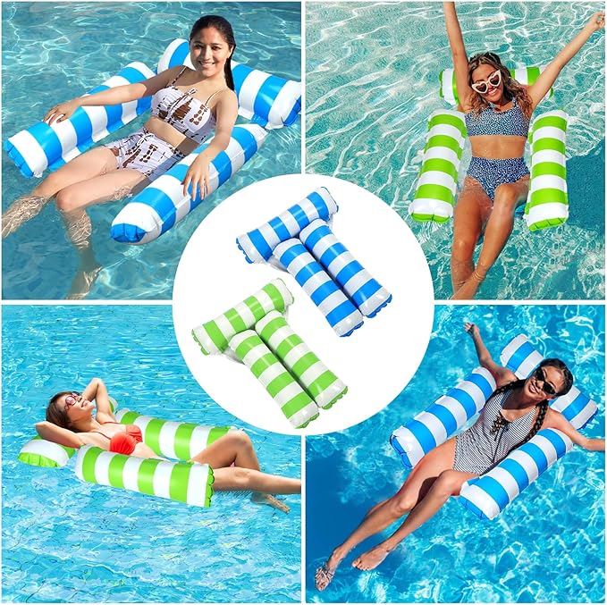 2 Pack Inflatable Pool Floats 4-in-1 Pool Hammock with Bottom Mesh 3 Tubes Inflatable Hammock for Adults,Portable Floating Chair Bed for Travel, Swimming Pool Hot Tub