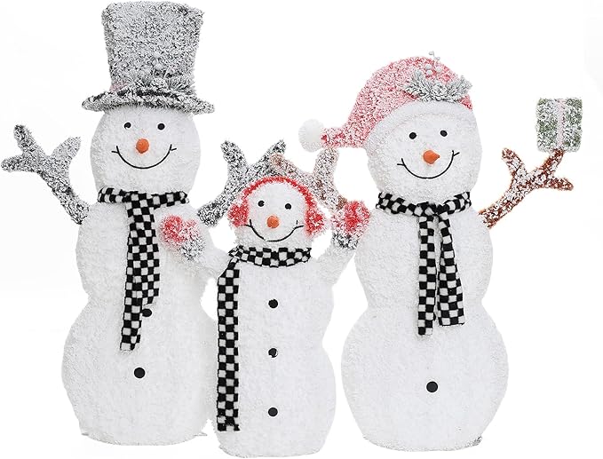 LuxenHome 3.5FT Lighted Snowman Family Outdoor Decorations, Prelit Frosted Snowman with Hat and Scarf, Illuminated Christmas Decorations Indoor and Outdoor for Porch, Lawn, Holiday Yard Decor