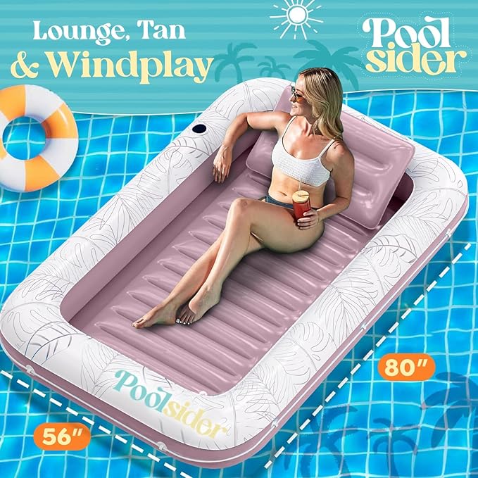 Premium Inflatable Tanning Pool Lounger | Large Inflatable Tanning Bed for Adults - 4 in 1 Multipurpose Suntan Tub | Pool Floats Adults, Inflatable Pool Float | Tanning Float - Sunbathing Pool Raft