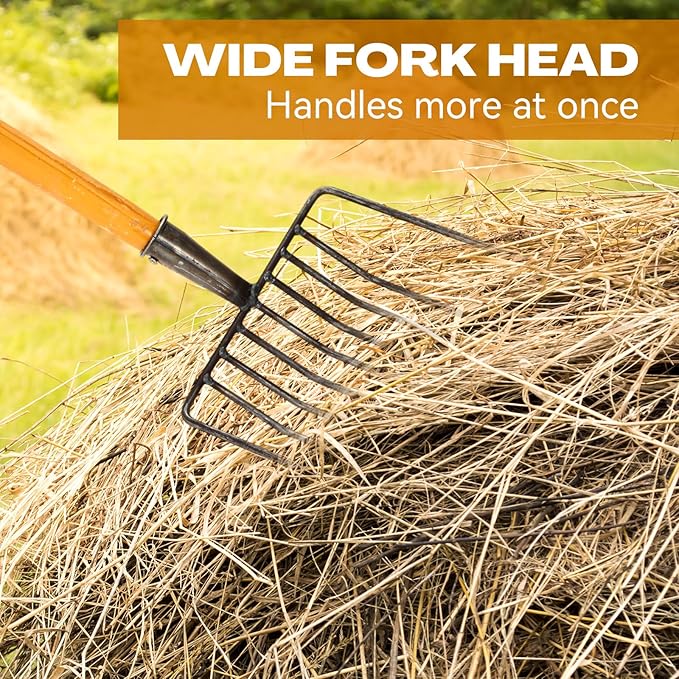 3 Sets Pitch Fork for Gardening, 9 Tines Wide Pitchfork 47.2 Inch Garden Manure Fork with Long Hardwood Handle Heavy Duty Mulch Forks Horse Stall Forks for Mulch, Hay, and Gardening