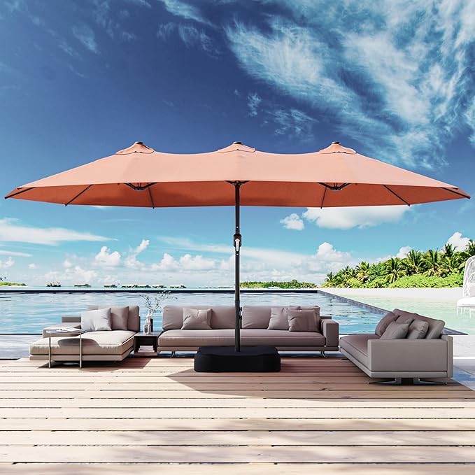 Joyside 15FT Large Patio Umbrella with Base Included, Outdoor Double Sided Umbrella, Rectangle Umbrella with Crank Handle, 12 Sturdy Ribs for Deck, Porch and Pool