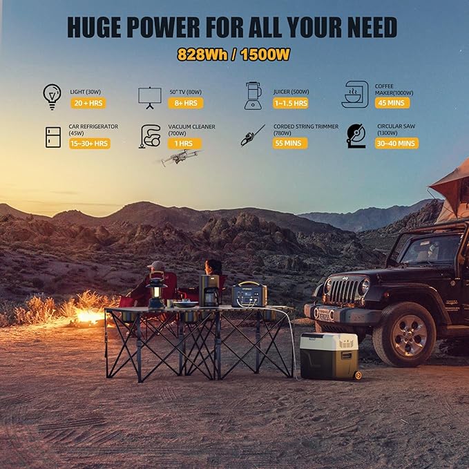 VTOMAN Jump 1500X Portable Power Station, 828Wh LiFePO4 (LFP) Battery, 1500W (3000W Peak) Solar Generator with Expandable Capacity, 3x Pure Sine Wave 1500W AC Outlets, 2xPD 100W, 3x Regulated 12V DC
