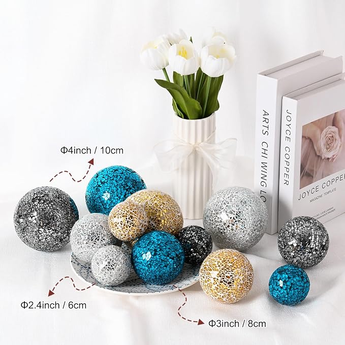 Decorative Ball for Bowls, 4 Inch Mosaic Glass Balls Decorative Glass Orbs for Home Decor/Dining Tables/Wedding Party/Coffee Table/Centerpiece Decor [Gold]