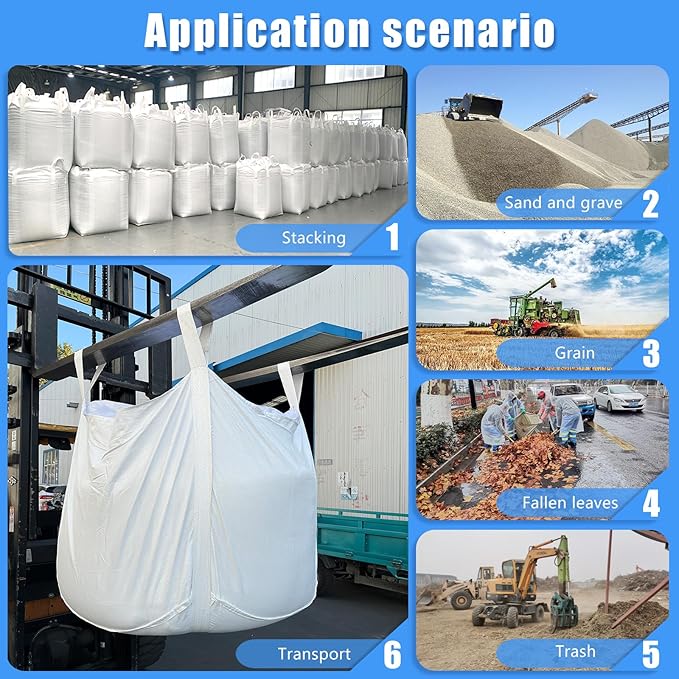 FIBC Bulk Bag - 4400 lbs Capacity, 35x35x43 inches, Polypropylene (PP), Open Top, White, Rectangular, Reusable, 10-Pack