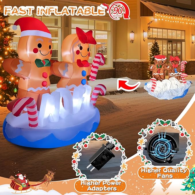 2025 Christamas Inflatable Gingerbread 6FT Gingerbread Man Couple with Candy Canes Christamas Inflatables Outdoor Decorations Xmas Blow Up Decor with Built-in 8 LEDs for Holiday Yard Garden Lawn