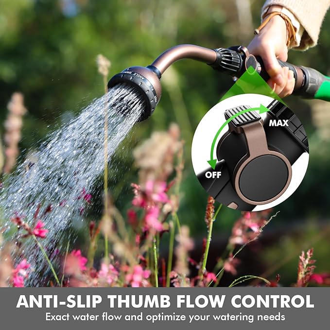 RESTMO Watering Wand, Heavy Duty Metal Garden Hose Wand with Thumb Flow Control, 15-Inch Long Hose Nozzle Sprayer with 10 Spray Patterns, Ideal to Water Hanging Baskets and Shrubs, Oil Rubbed Bronze