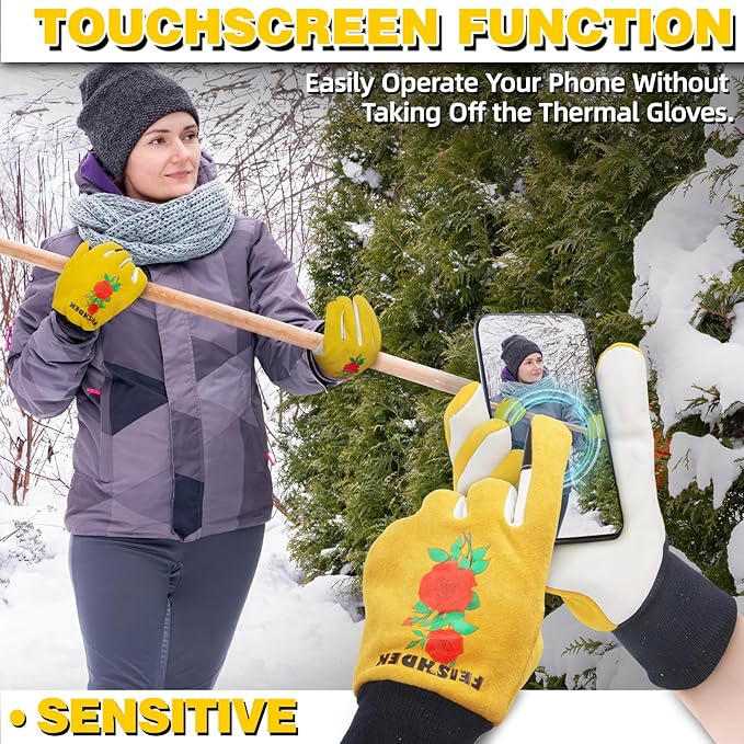 Winter Gardening Gloves for Women, Deerskin Warm Insulated Garden Work Gloves for Cold Weather, Outdoors, Yard Labor