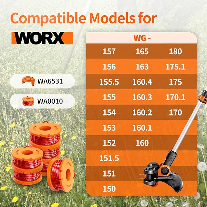 Eventronic 20 Pack WA0010 Trimmer String Compatible with Worx Weed Eater, 0.065" Autofeed Replacement Spool Trimmer Line for Worx Weed Eater (16 Line Spools + 4 Cap)