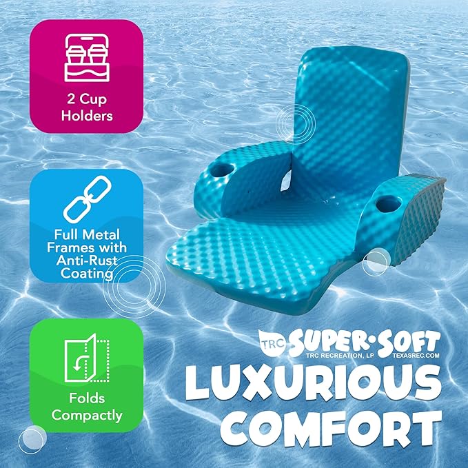 TRC Recreation Folding Baja Chair Foam Swimming Pool Float, Portable Super Soft Floating Lounger with 2 Cup Holders for Beach Essentials, Pink