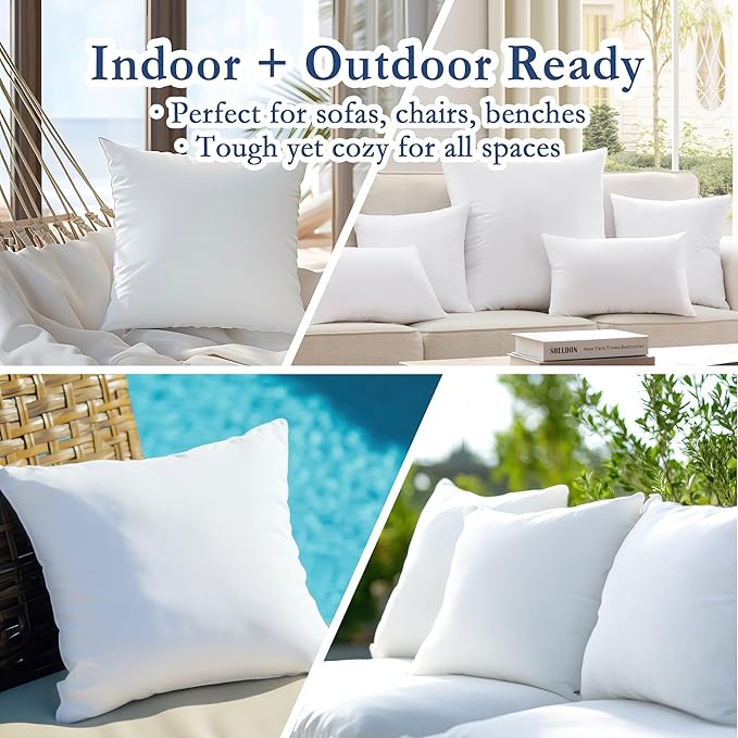 puredown® 22x22 Outdoor Pillow Inserts, Set of 2, Fluffy Soft Waterproof Down Alternative Square Form Sham Stuffer for Porch Swing Sofa Couch Cushion Patio Furniture