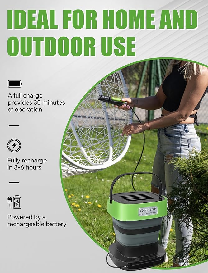 Portable Cordless Electric Sprayer with 3.2 Gal Water Tank, Auto-Retract & Any-Length Lock Hose, 3 Nozzles Portable Pressure Washer for Rinseless Car Wash, HVAC Coil Cleaning, Pet Care & Outdoor Use