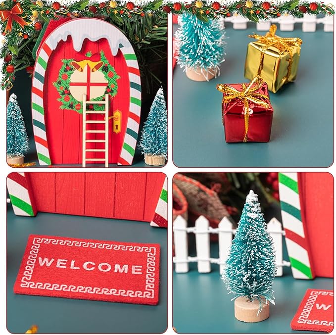 Haooryx 10Pcs Christmas Magic Miniature Tiny Fairy Wooden Doors Decorative Accessories, Welcome to Dollhouse Mini Entry for Fairies Magical Door Christmas Decorations Xmas Decor