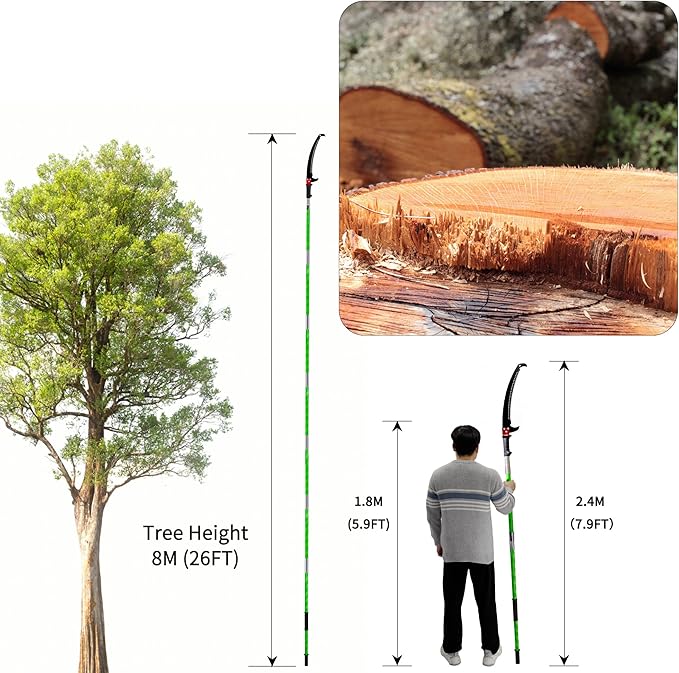 26 Feet Tree Pole Pruner Manual Branches Trimmer Extension Cut Tree Branch Garden Tools Loppers Hand Pole Saws (No Scissors Include)