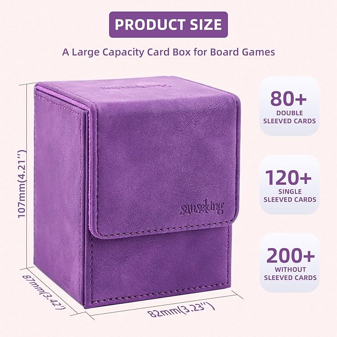 Magic Card Deck Box for MTG Single Deck Card Box fits 100+ TCG Sleeved Cards Soft Leather Card Box Top loading Card Boxes Magic Gift for MTG TCG CCG (Vertical,Purple)