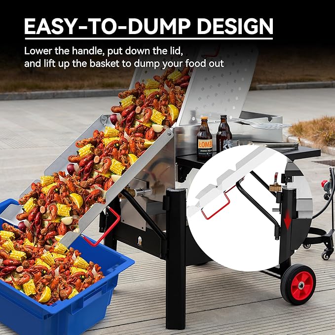 Creole Feast CFB1001A 90 QT Crawfish Boiler, Outdoor Single Sack Propane Gas Cooker with Folding Cylinder Mounting Bracket and Stirring Paddle for Seafood & Crawfish Season, Black