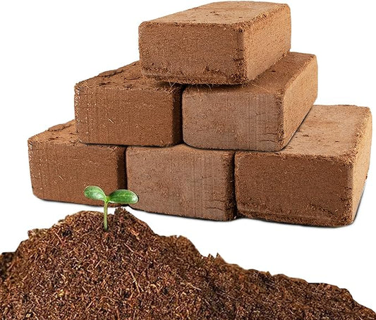 Coco Coir Brick for Plants- 6 Pack Premium 100% Organic Peat Moss Mix with Low EC & pH Balance, Fiber Coconut Husk for Planting, Gardening, Potting Soil Substrate