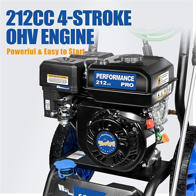 TOOLCY Gas Pressure Washer 3400 PSI & 2.8 GPM, High-Performance 212cc Engine, Reinforced Pump, 35FT Extended Power Hose, Kink-Less Swivel Gun with & 5 Nozzles, for Cars/Fences/Driveways/Homes/Patios
