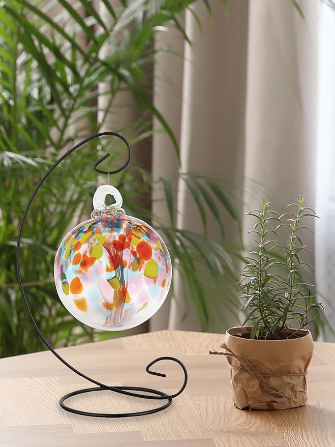 Dale Tiffany AC23214-D4 Rainbow Tree of Life Hand Blown Art Glass Ornament Witch Globe Gazing Ball, Eden, 4" Diameter with Hanging Stand