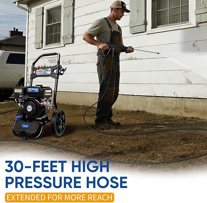 TOOLCY Gas Pressure Washer 3400PSI/2.8GPM Power Washer Upgraded Pump, 30ft Hose, Onboard Soap Tank, Spray Gun &5 Quick-Connect Nozzles for Driveway, Deck, Car Cleaning