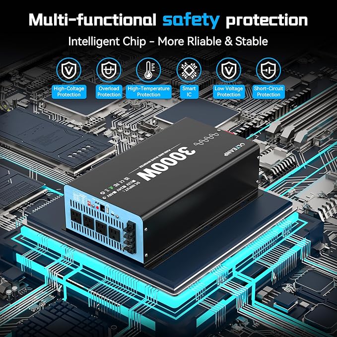 New Upgraded 24V 3000 Watts Pure Sine Wave Inverter, 24V DC to 110V/120V AC Power Inverter with 4 AC Outlets, USB Port, Type-C Port for Truck, Vehicle, Power Outage, Remote Control with LCD Screen