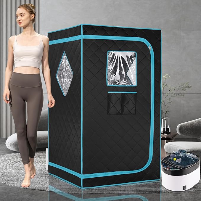 Portable Steam Sauna Box for Home Spa, Steam Saunas for Home, Full Body Sauna Tent for Relaxation, 1500W & 4L Sauna Steamer Machine, Remote Control, Foldable Chair (Black)
