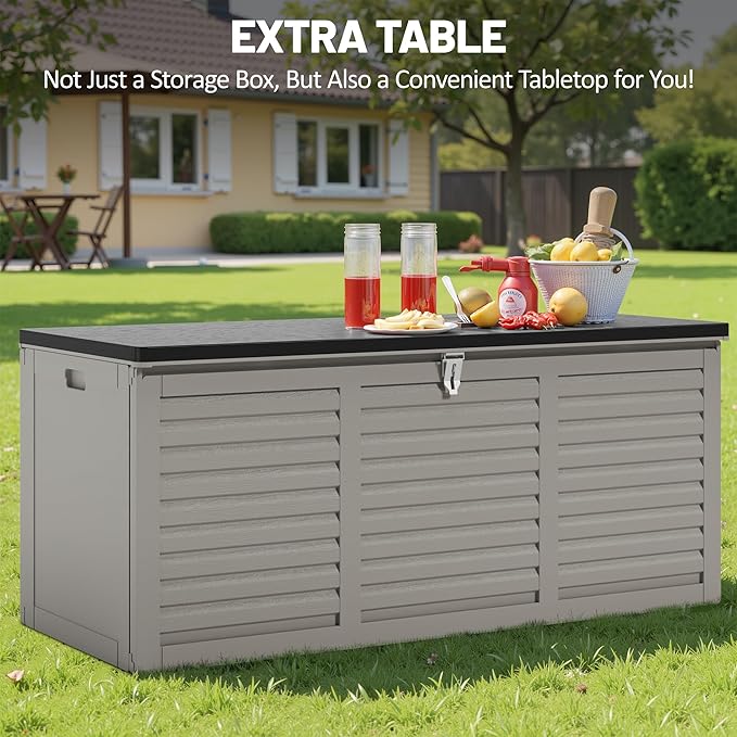 130 Gallon Outdoor Storage Box Lockable Deck Boxe Outdoor Waterproof for Patio Package Delivery Weather-Resistant & Easy Assembled (Gray)