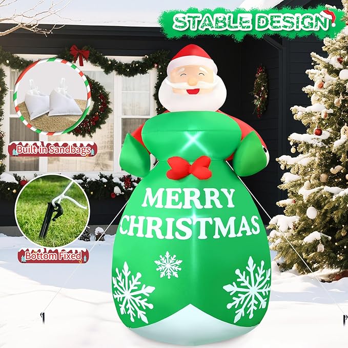 2025 Christamas Inflatable Santa Claus 8FT Santa Holding A Gift Bag Christamas Inflatables Outdoor Decoration Xmas Santa Blow Up Yard Decorations Built-in 4 LEDs for Holiday Party Yard Garden Lawn