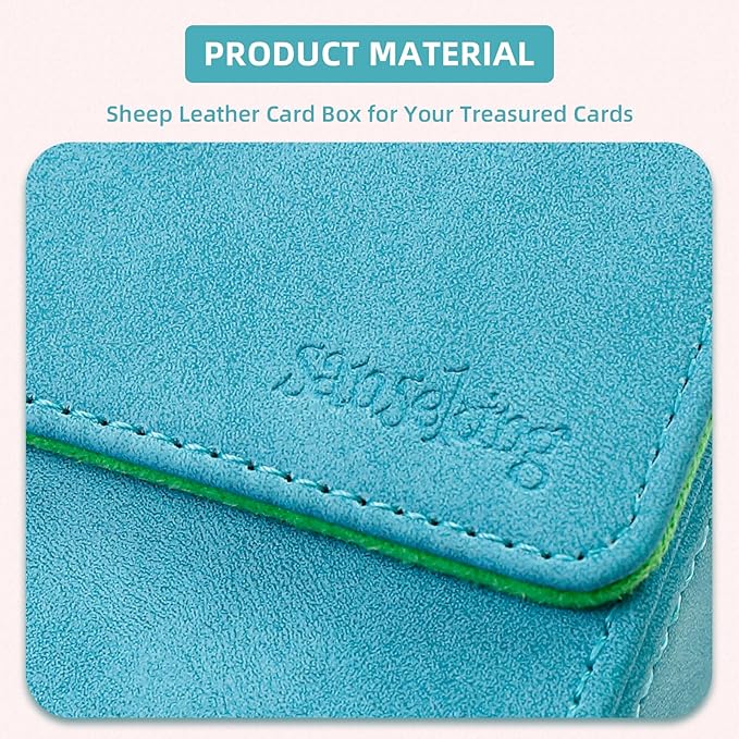 Magic Card Deck Box for MTG Single Deck Card Box fits 100+ TCG Sleeved Cards Soft Leather Card Box Top loading Card Boxes Magic Gift for MTG TCG CCG (Vertical,Cyan)