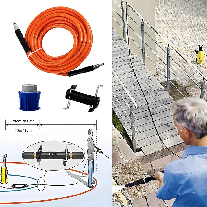 5800PSI/400Bar Ultra Flexible Pressure Washer Hose for Bosch Home Cleaning, 5M-30M High Pressure Extension Tube with Quick-Connect Adapter,(Red/Blue/Yellow/Green/Grey/Orange/Light Blue)(Orange,16FT)