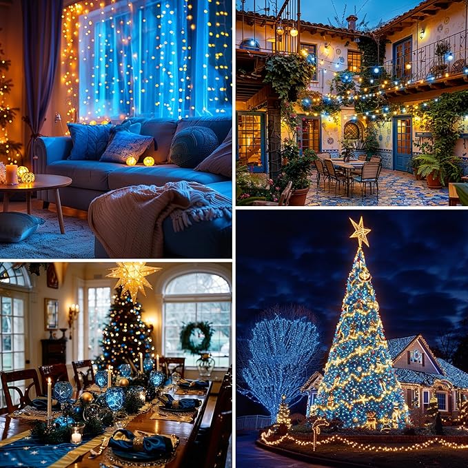 C9 Blue and Clear Christmas String Lights, Outdoor Christmas Lights String, Hanging Roofline Lights, Patio Lights for Outdoor Decor, Green Wire, 25 Feet