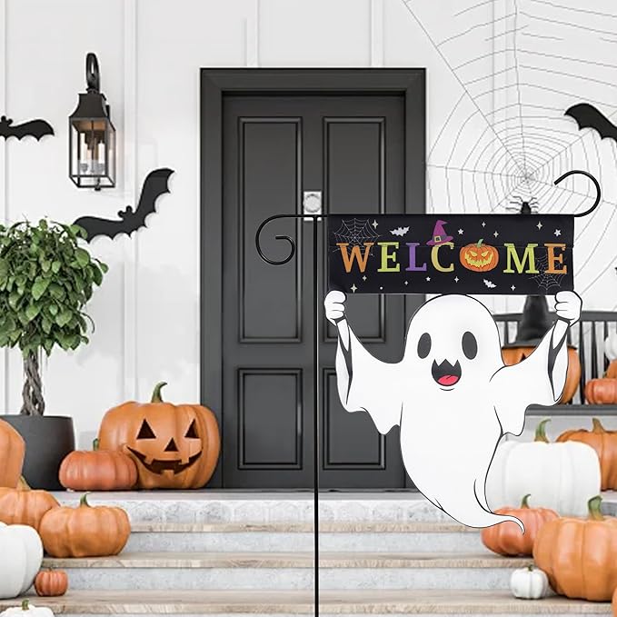 Halloween Garden Flag - Halloween Decorations Outdoor, Yard Flag for Outdoor Holiday Home Decor, Double Sided 12x18 Inch - Welcome