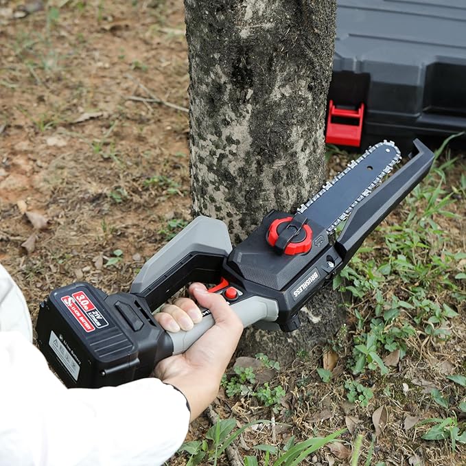 8 Inch Mini Chainsaw, 1150W 5000RPM Brushless Handheld Electric Chain Saw with Chain Guide Plate 2x3.0A Batteries And Other 6 Accessories