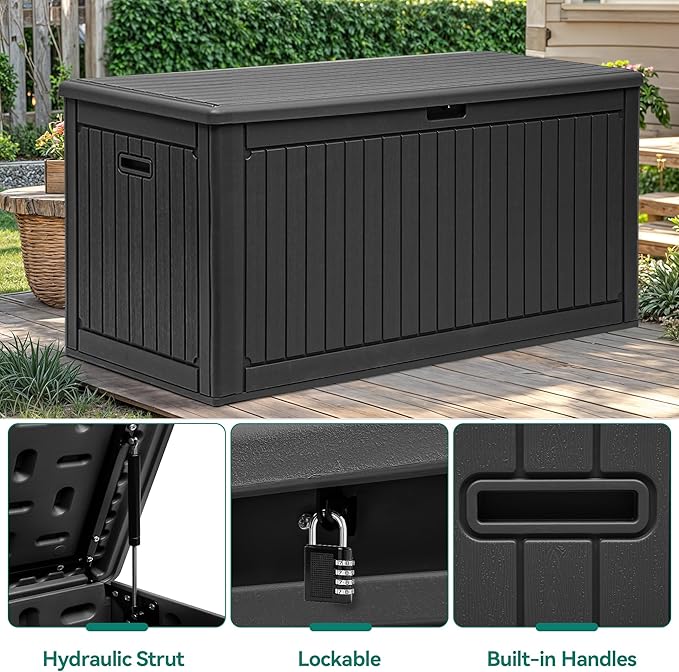 YITAHOME 260 Gallon Large Deck Box with Divider & Side Handles, Outdoor Double-Wall Storage for Patio Furniture Cushions, Garden Pool Accessories, Water Resistant & Lockable