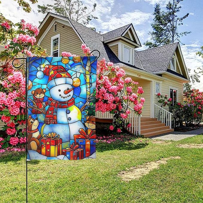 Christmas Snowman Garden Flag Vertical Double Sided Outdoor Yard Flags 12.5x18 Inch Burlap Banners for House Lawn