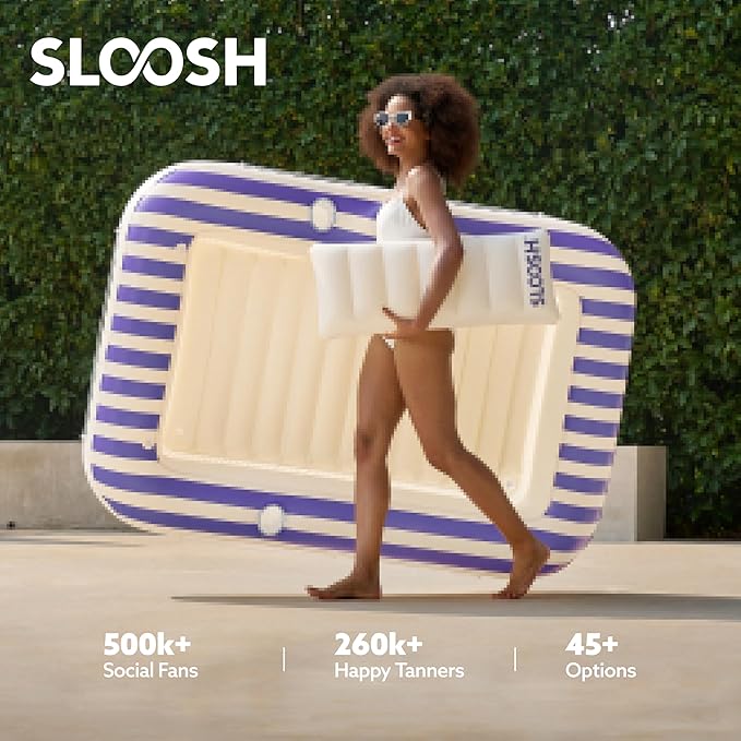 SLOOSH Inflatable Tanning Pool Lounger Float, 70" x 46" Pool Floats Adult with Pillow, 4 in 1 Suntan Tub Raft Floatie,Sunbathing Bed Lounge for Water Blow Up Ball Pit Party Gifts