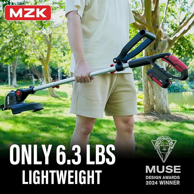 MZK 20V 12'' Cordless String Trimmer, Grass Trimmer&Edger with 8 Replacement Spools, Battery Powered Weed Trimmer with Auto Line Feed for Lawn,Garden(2 * 2AH Battery and Charger Included)