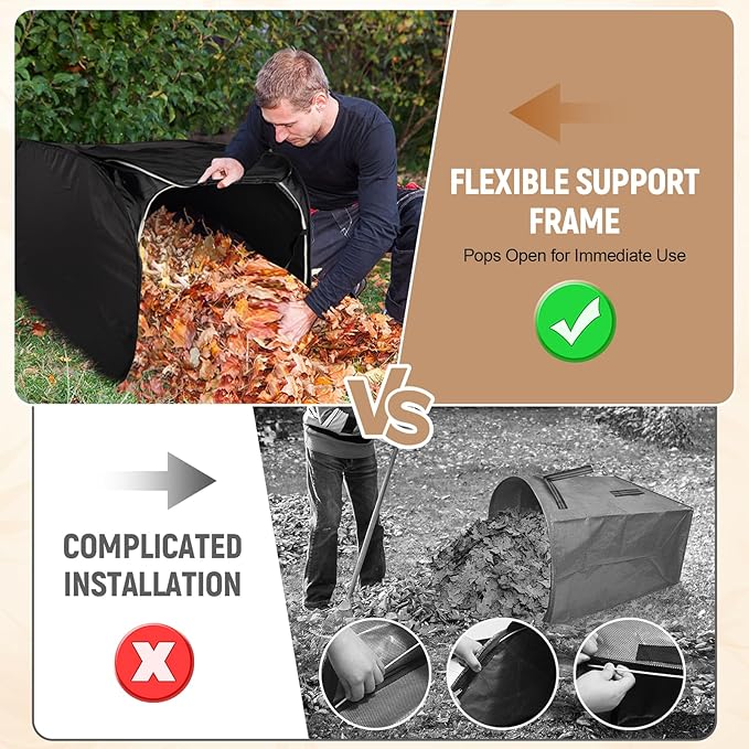 Pop Up Leaf Collector with Anchor Stakes, Collapsible Reusable Garden Waste Bag,Heavy-Duty Lawn Leaf Bag for Yard Debris, Grass, and Outdoor Cleanup,38"×24.5"×24.5",100-Gallon,Black