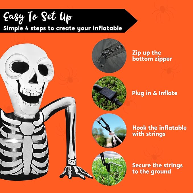 Joiedomi 5.5 FT Long Halloween Inflatables Outdoor Decorations, Skeleton Halloween Decor Blow Up Yard Decorations with LEDs, Inflatable Skeleton Ground Breaker for Outside Lawn Garden Decor