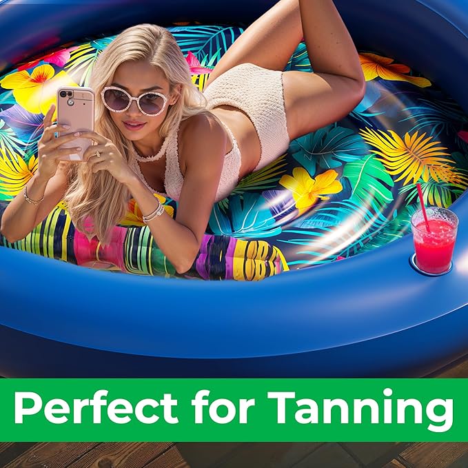 JAMBO Huge Round 76 x 76 Tanning Pool Lounger, Pool Float, Inflatable Sun Tanning Pool Float, Tanning Chair, Pool Floats Adult, Water Lounge Raft Pool Lounger Adults, Tanning Raft Sunchill Tanning Bed